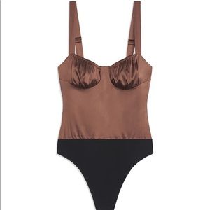 WeWoreWhat brown satin bodysuit